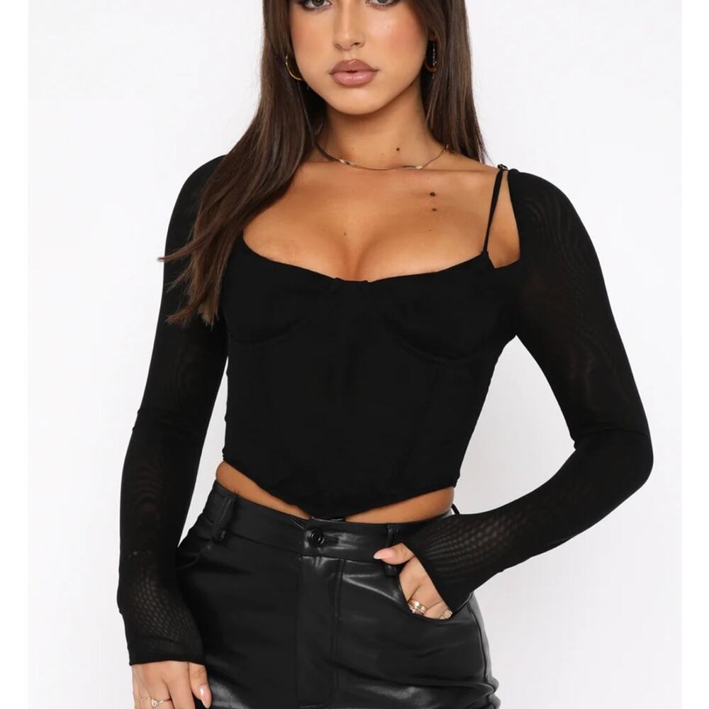 NWT White Fox Treat Me Well Long Sleeve Bustier Black Sz XS - Picture 1 of 7